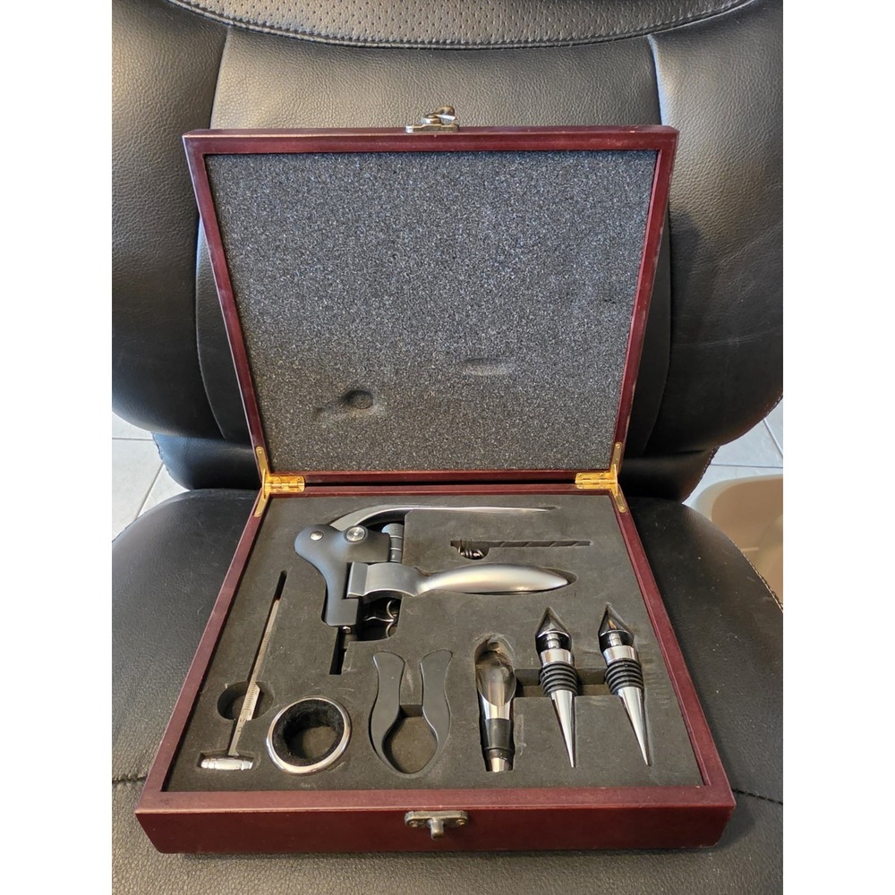 7 Piece Wine Tool Set in‎ Wooden Case - *Never Used*